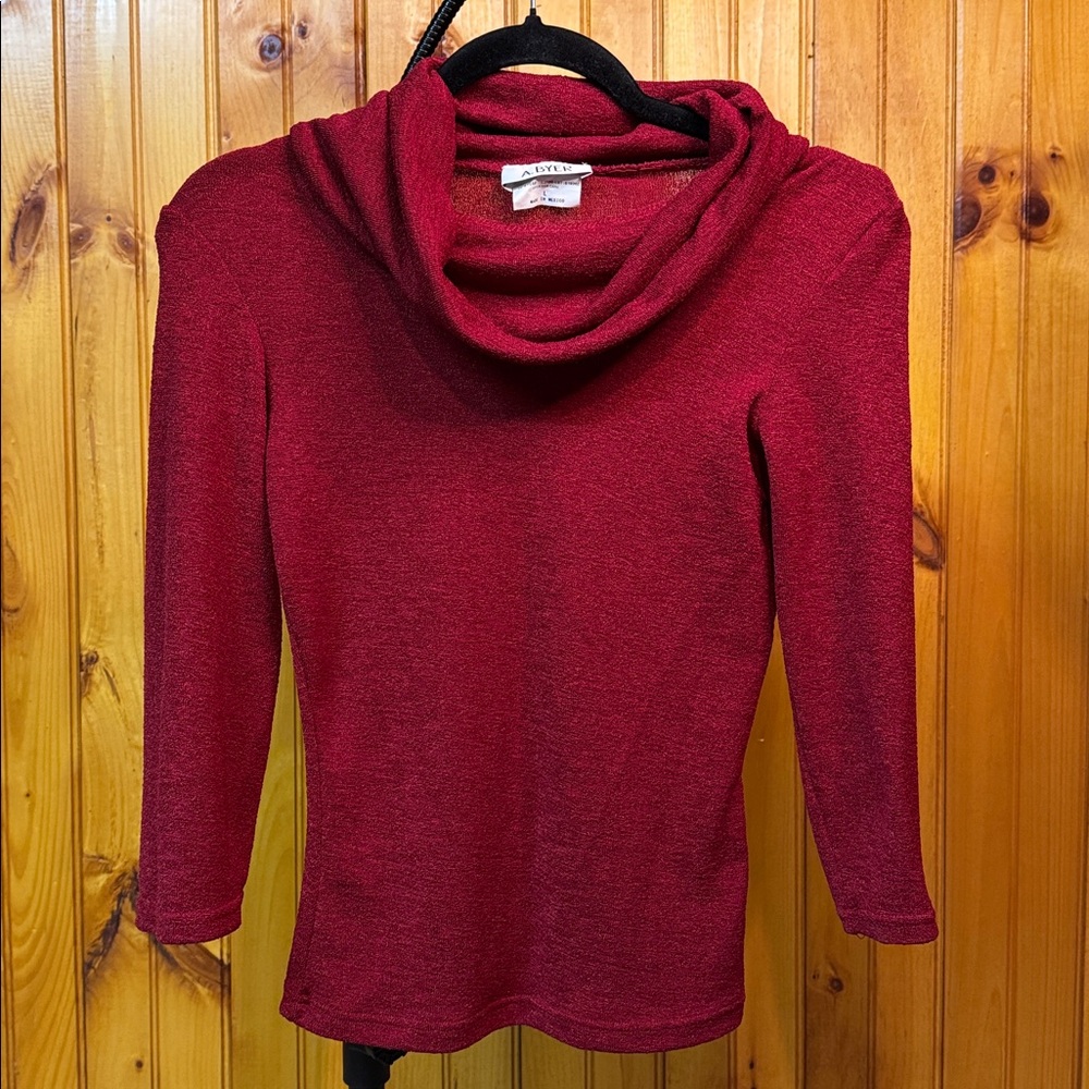 A. Byer Bold Red Knit Cowl Neck Top
